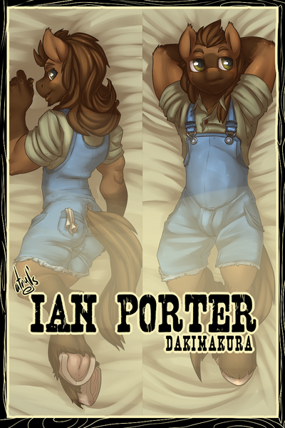 Size: 800x1200 | Tagged: suggestive, artist:atryl, derpibooru import, oc, oc:ian porter, unofficial characters only, anthro, pony, unguligrade anthro, body pillow, body pillow design, crotch bulge, image, male, png, solo, solo male, underhoof