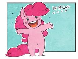 Size: 800x607 | Tagged: safe, artist:atryl, derpibooru import, pinkie pie, anthro, unguligrade anthro, beady eyes, blush sticker, blushing, cute, female, image, incoming hug, looking at you, open mouth, open smile, outline, png, smiling, solo