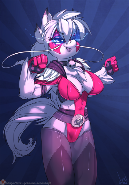 Size: 840x1200 | Tagged: safe, artist:atryl, derpibooru import, oc, oc:nhala, unofficial characters only, anthro, dragon, earth pony, hybrid, :p, abstract background, barbel, bell, bell collar, bicep flex, breasts, chinese dragon, cleavage, collar, eye mist, female, image, muscles, muscular female, png, solo, superhero, tongue out