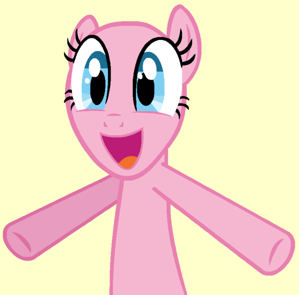 Size: 831x820 | Tagged: safe, artist:ameliagirls53, earth pony, pony, season 1, the best night ever, bald, base, bipedal, bouncing, cheerful, excited, eyelashes, female, g4, happy, image, joyful, jumping, mare, png, simple background, solo, talking, tan background
