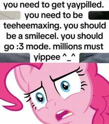 Size: 1063x1206 | Tagged: safe, derpibooru import, edit, edited screencap, screencap, pinkie pie, image, jpeg, meme, text