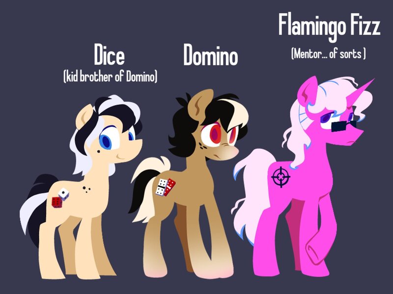 Size: 1337x1001 | Tagged: safe, artist:partyponypower, derpibooru import, oc, oc:dice, oc:domino, oc:flamingo fizz, unofficial characters only, earth pony, pony, unicorn, earth pony oc, g4, gray background, horn, image, jpeg, simple background, sunglasses, trio, unicorn oc