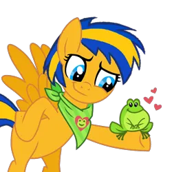 Size: 1520x1520 | Tagged: safe, artist:mlpfan3991, derpibooru import, oc, oc:flare spark, oc:ribbert, unofficial characters only, frog, pegasus, pony, bandana, female, image, male, pet, png, solo