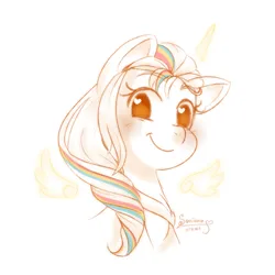 Size: 1400x1400 | Tagged: safe, artist:soniana252, derpibooru import, sunny starscout, alicorn, pony, g5, my little pony: a new generation, bust, floating wings, heart, heart eyes, image, looking at you, mane stripe sunny, multicolored hair, png, portrait, race swap, rainbow hair, smiling, sunnycorn, wingding eyes, wings