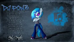 Size: 1920x1080 | Tagged: safe, derpibooru import, vinyl scratch, anthro, clothes, crossed arms, denim, ear piercing, g4, image, jeans, jpeg, pants, piercing, shadow, shoes, signature, sneakers, standing, vinyl's glasses, wallpaper