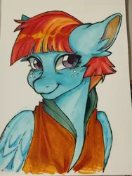 Size: 3072x4080 | Tagged: safe, artist:tendocake, derpibooru import, windy whistles, pegasus, pony, cute, ear fluff, freckles, g4, image, jpeg, looking at you, marker drawing, photo, smiling, smiling at you, solo, traditional art, windybetes, wrong eye color
