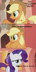 Size: 689x1362 | Tagged: safe, derpibooru import, edit, applejack, rarity, earth pony, unicorn, family guy, g4, horn, image, png