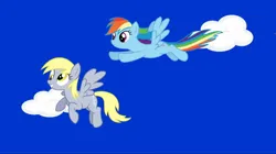 Size: 1080x604 | Tagged: safe, screencap, derpy hooves, rainbow dash, pegasus, pony, series:mlp animation's short films, series:pegasus race, duo, duo female, female, flying, image, jpeg