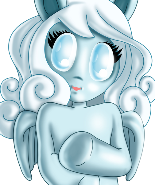 Size: 1000x1187 | Tagged: safe, artist:drawponies, derpibooru import, oc, oc:snowdrop, unofficial characters only, pegasus, semi-anthro, blind, bust, image, looking at you, open mouth, png, simple background, solo, white background