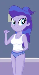 Size: 1466x2789 | Tagged: suggestive, artist:thatusualguy06, derpibooru import, hyacinth dawn, equestria girls, .svg available, blue underwear, breasts, clothes, derpibooru exclusive, equestria girls-ified, female, image, panties, png, solo, tanktop, underwear, vector