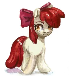 Size: 948x1046 | Tagged: safe, artist:renka2802, derpibooru import, apple bloom, earth pony, pony, female, filly, foal, image, jpeg, simple background, sketch, smiling, solo, traditional art, watercolor painting, white background