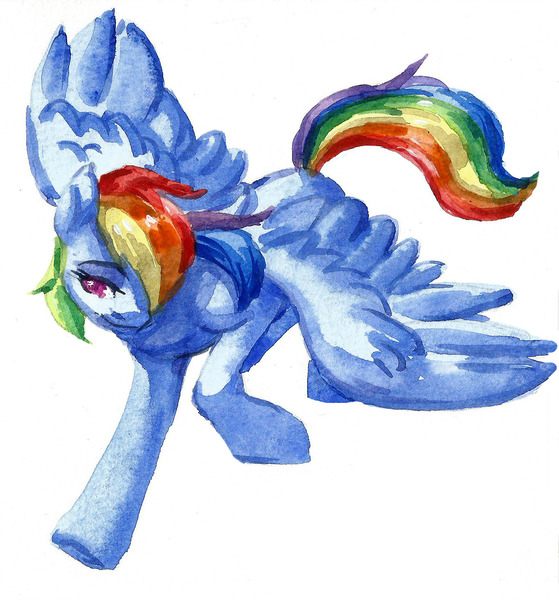 Size: 1525x1636 | Tagged: safe, artist:renka2802, derpibooru import, rainbow dash, pegasus, pony, female, image, jpeg, mare, simple background, sketch, smiling, solo, traditional art, watercolor painting, white background