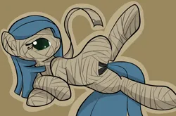 Size: 1280x843 | Tagged: dead source, safe, artist:duskydreams, derpibooru import, oc, oc:dusky dreams, unofficial characters only, pony, bandage, brown background, female, image, mummy, png, simple background, solo, spread legs, spreading