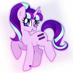 Size: 1750x1750 | Tagged: safe, artist:vivian reed, derpibooru import, starlight glimmer, pony, unicorn, cute, equal cutie mark, female, g4, glimmerbetes, heart, heart eyes, hoof heart, horn, image, jpeg, mare, open mouth, open smile, raised hoof, s5 starlight, simple background, smiling, solo, standing on two hooves, white background, wingding eyes