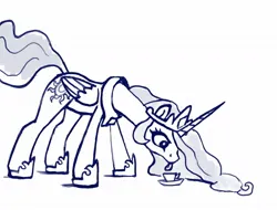 Size: 1182x900 | Tagged: safe, derpibooru import, princess celestia, alicorn, cup, g4, image, jpeg, monochrome, simple background, solo, teacup, tongue out, white background