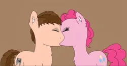 Size: 826x430 | Tagged: safe, artist:thebronypony123, derpibooru import, pinkie pie, oc, oc:braden, earth pony, pony, brown background, female, image, jpeg, kissing, male, mare, shipping, simple background, solo, stallion, straight