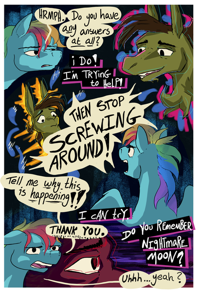 Size: 2161x3169 | Tagged: safe, artist:seventozen, derpibooru import, rainbow dash, oc, oc:parthus, pony, comic:the problem of parthus, image, jpeg