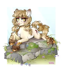 Size: 1920x2265 | Tagged: safe, artist:sk-ree, derpibooru import, oc, oc:oh lala, earth pony, pony, eyeshadow, female, image, jpeg, lying down, makeup, mare, prone, solo