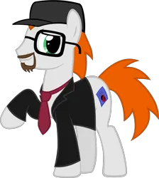 Size: 2695x3002 | Tagged: safe, artist:doctor-g, derpibooru import, oc, oc:quicksilver, unofficial characters only, earth pony, pony, facial hair, glasses, hat, image, male, necktie, nostalgia critic, png, request, simple background, solo, stallion, tgwtg, transparent background