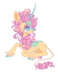 Size: 1502x1892 | Tagged: safe, artist:webkinzworldz, derpibooru import, oc, unofficial characters only, kirin, :3, ambiguous gender, big eyes, cloven hooves, colored hooves, colored pinnae, curly mane, curly tail, eyelashes, glow, green eyes, horn, image, kirin oc, leonine tail, lidded eyes, long horn, looking up, lying down, not fluttershy, png, profile, prone, raised hoof, scales, shiny hoof, simple background, smiling, solo, striped horn, tail, transparent background, two toned mane, two toned tail, unshorn fetlocks, wingding eyes, yellow coat