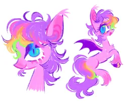 Size: 2000x1632 | Tagged: safe, artist:webkinzworldz, derpibooru import, oc, oc:cosmic dawn (webkinzworldz), unofficial characters only, bat pony, pony, bags under eyes, bat pony oc, bat wings, big eyes, blue eyes, bust, chest fluff, colored hooves, colored pinnae, colored wings, cute, cute little fangs, duality, ear tufts, eye clipping through hair, eyelashes, fangs, flying, forked tongue, image, lidded eyes, looking at you, looking back, male, multicolored mane, open mouth, open smile, pink coat, png, purple mane, shiny hoof, simple background, slit pupils, smiling, solo, stallion, tongue out, two toned wings, unshorn fetlocks, white background, wingding eyes, wings