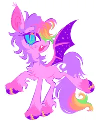 Size: 1612x2000 | Tagged: safe, artist:webkinzworldz, derpibooru import, oc, oc:cosmic dawn (webkinzworldz), unofficial characters only, bat pony, pony, bat pony oc, bat wings, big ears, big eyes, blue eyes, blush scribble, blushing, chest fluff, colored pinnae, colored wings, concave belly, cute, cute little fangs, ear tufts, eye clipping through hair, eyelashes, eyeshadow, fangs, image, lidded eyes, long legs, long mane male, long tail, makeup, male, multicolored mane, multicolored tail, open mouth, open smile, pink coat, png, purple mane, purple tail, raised hoof, raised leg, shiny hoof, simple background, slender, slit pupils, smiling, solo, stallion, standing, starry wings, tail, thin, two toned wings, white background, wings