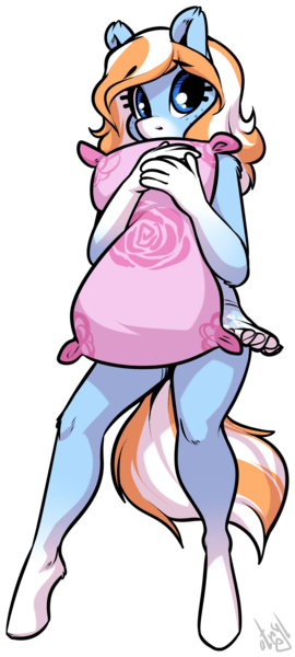 Size: 1396x3098 | Tagged: safe, artist:atryl, derpibooru import, oc, oc:cozy cotton, unofficial characters only, anthro, unguligrade anthro, clothes, dress, female, heart, high res, hug, image, pillow, pillow hug, png, simple background, solo, standing, transparent background