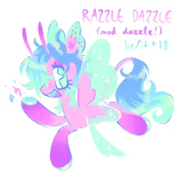 Size: 1280x1280 | Tagged: safe, artist:webkinzworldz, derpibooru import, oc, oc:razzle dazzle (webkinzworldz), butterfly, butterfly pony, hybrid, insect, pony, antennae, big eyes, big head, blue text, colored hooves, colored teeth, colored wings, ear fluff, ear freckles, eyelashes, eyeshadow, flying, freckles, gradient legs, image, leonine tail, lidded eyes, long tail, looking back, makeup, male, multicolored ears, multicolored mane, multicolored tail, open mouth, open smile, pink coat, pink text, png, purple text, raised hoof, sharp teeth, shiny hoof, shiny mane, shiny tail, simple background, smiling, sparkles, sparkly wings, spread wings, stallion, tail, teal mane, teal tail, teeth, text, two toned wings, white background, wings