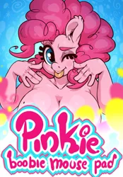 Size: 891x1282 | Tagged: suggestive, artist:atryl, derpibooru import, pinkie pie, anthro, :p, advertisement, big breasts, breasts, bust, busty pinkie pie, female, image, looking at you, one eye closed, png, solo, solo female, tongue out, wink