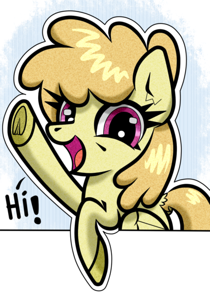 Size: 1100x1600 | Tagged: safe, artist:scandianon, derpibooru import, toffee swirl, pegasus, pony, female, image, looking at you, mare, open mouth, open smile, png, smiling, talking to viewer, waving