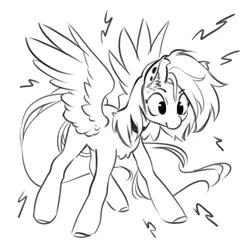 Size: 2700x2700 | Tagged: safe, artist:opalacorn, derpibooru import, oc, unofficial characters only, pegasus, pony, black and white, chest fluff, grayscale, image, jpeg, monochrome, simple background, solo, spread wings, white background, wings