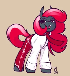 Size: 1788x1932 | Tagged: safe, artist:shouldbedrawing, derpibooru import, oc, oc:jessi-ka, unofficial characters only, earth pony, pony, art trade, clothes, female, image, jpeg, long sleeved shirt, long sleeves, looking at you, mare, necktie, shiny, shirt, solo