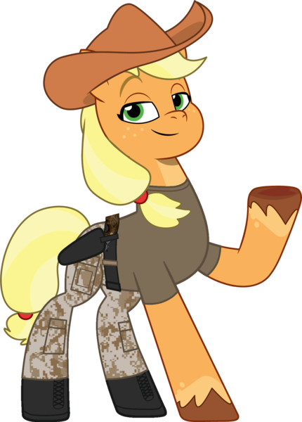 Size: 1183x1649 | Tagged: safe, artist:edy_january, artist:prixy05, derpibooru import, edit, vector edit, applejack, earth pony, pony, g5, my little pony: tell your tale, applejack's hat, belt, call of duty, call of duty: warzone, camouflage, clothes, colt python, cowboy hat, g4, g5 to g4, generation leap, gun, handgun, hat, image, marine, marines, military, military pants, military pony, military uniform, png, revolver, shirt, simple background, soldier, soldier pony, solo, special forces, task forces 141, transparent background, uniform, united states, vector, weapon