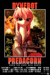 Size: 1357x2048 | Tagged: safe, derpibooru import, tank, oc, ponified, unofficial characters only, earth pony, pony, assault rifle, female, gun, image, m26 pershing, mare, movie poster, parody, png, poster, predator (franchise), rifle, second life, solo, weapon