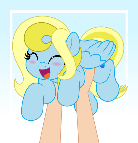 Size: 4822x5000 | Tagged: safe, artist:jhayarr23, derpibooru import, oc, oc:porcelain wave, human, pegasus, pony, blushing, cute, eyes closed, female, hand, happy, holding a pony, image, pegasus oc, png, simple background, wings