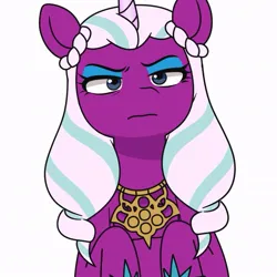 Size: 837x837 | Tagged: safe, artist:makaryo, derpibooru import, alicorn, pony, g5, my little pony: tell your tale, bust, eyeshadow, female, full face view, hooves to the chest, image, jpeg, looking at you, makeup, mare, opaline arcana, opaline arcana is not amused, peytral, simple background, solo, unamused, white background