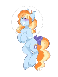 Size: 2266x3003 | Tagged: safe, artist:ezzerie, derpibooru import, oc, oc:aurelia coe, unofficial characters only, earth pony, pony, belly, bow, eyes closed, image, png, round belly, smiling, solo, tail, tail bow