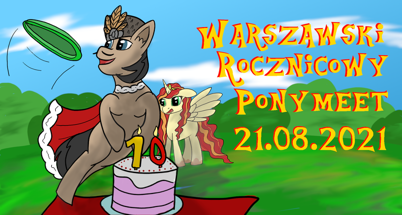 Size: 1920x1030 | Tagged: safe, artist:polonius, derpibooru import, oc, oc:sawa, unofficial characters only, alicorn, earth pony, pony, cake, event, food, image, png, poland, polish, warsaw