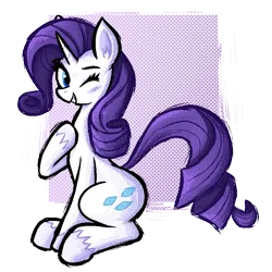 Size: 751x751 | Tagged: safe, artist:daze, derpibooru import, rarity, pony, unicorn, female, g4, grin, horn, image, mare, one eye closed, png, simple background, smiling, solo, transparent background, wink