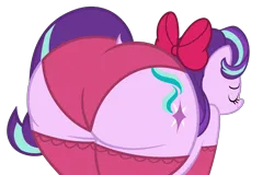 Size: 5154x3292 | Tagged: suggestive, artist:duskyzombie, derpibooru import, starlight glimmer, pony, unicorn, blushing, bow, butt, clothes, dock, eyes closed, female, g4, glimmer glutes, hair bow, horn, huge butt, image, large butt, mare, plot, png, presenting, socks, solo, starlight glimmer day, tail, the ass was fat, underwear