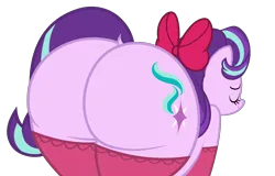 Size: 5154x3292 | Tagged: suggestive, artist:duskyzombie, derpibooru import, starlight glimmer, pony, unicorn, blushing, bow, butt, clothes, dock, eyes closed, female, g4, glimmer glutes, hair bow, horn, huge butt, image, large butt, mare, plot, png, presenting, socks, solo, starlight glimmer day, tail, the ass was fat