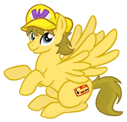 Size: 432x414 | Tagged: safe, artist:otakugal15, derpibooru import, ponified, pegasus, pony, famicom, hat, image, jewwario, male, png, simple background, sitting, smiling, solo, stallion, super mario bros., tgwtg, transparent background, wario, wario's hat