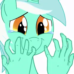 Size: 800x800 | Tagged: safe, artist:thelivingmachine02, derpibooru import, lyra heartstrings, pony, unicorn, female, hand, hands on pony, horn, image, jpeg, mare, that pony sure does love hands