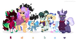 Size: 3000x1700 | Tagged: safe, artist:pink-pone, derpibooru import, oc, unofficial characters only, bat pony, earth pony, pony, unicorn, bat pony oc, bat wings, earth pony oc, group, horn, image, png, unicorn oc, wings