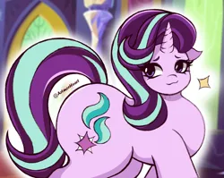 Size: 2048x1630 | Tagged: safe, artist:artmorheart, derpibooru import, starlight glimmer, pony, unicorn, adorasexy, butt, chubby, cute, female, g4, glimmer glutes, horn, image, large butt, mare, png, sexy, smiling, the ass was fat, twilight's castle, wide hips