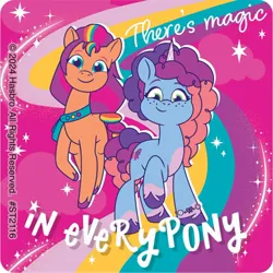Size: 700x699 | Tagged: safe, derpibooru import, official, sunny starscout, earth pony, unicorn, g5, my little pony: tell your tale, 2d, cute, horn, image, jpeg, looking at you, merchandise, misty brightdawn, mistybetes, rainbow, raised hoof, slogan, smiling, sparkles, standing, sticker, sunnybetes