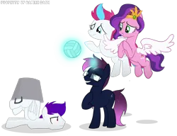 Size: 3600x2768 | Tagged: safe, artist:ramixe dash, derpibooru import, pipp petals, zipp storm, oc, oc:osiris eclipse, oc:ramixe dash, pegasus, pony, unicorn, g5, ball, bucket, colored wings, female, g4, g5 to g4, generation leap, glasses, glow, glowing horn, horn, image, male, mare, png, royal sisters (g5), siblings, simple background, sisters, stallion, text, transparent background, watermark, wings
