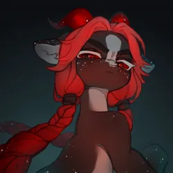 Size: 1932x1932 | Tagged: safe, artist:myscherri, derpibooru import, oc, unofficial characters only, earth pony, pony, braid, countershading, devil horns, female, freckles, gradient background, horns, image, jpeg, mare, solo