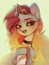 Size: 1709x2250 | Tagged: safe, artist:myscherri, derpibooru import, oc, unofficial characters only, pony, unicorn, broken horn, choker, clothes, female, freckles, horn, image, jewelry, jpeg, mare, regalia, simple background, socks, solo