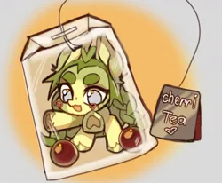 Size: 1110x913 | Tagged: safe, artist:myscherri, derpibooru import, oc, unofficial characters only, earth pony, pony, braid, female, image, jpeg, mare, smol, solo, teabag